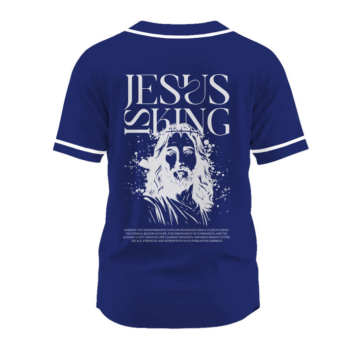 Christianartworkshop Sketch-Style Graphic Jesus Is King Statement Unisex Baseball Jersey - image 16
