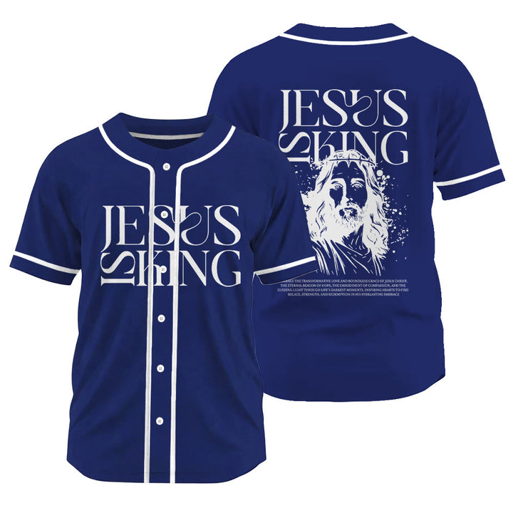 Christianartworkshop Sketch-Style Graphic Jesus Is King Statement Unisex Baseball Jersey - Navy Blue - 3XL - image 14