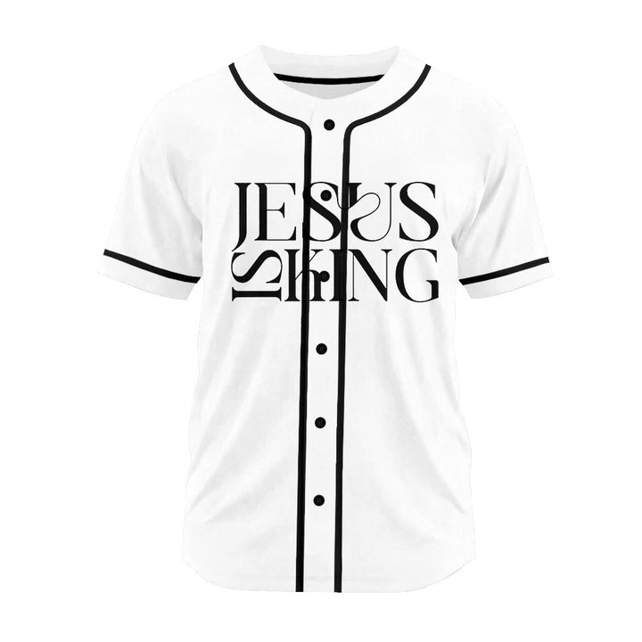 Christianartworkshop Sketch-Style Graphic Jesus Is King Statement Unisex Baseball Jersey - image 5