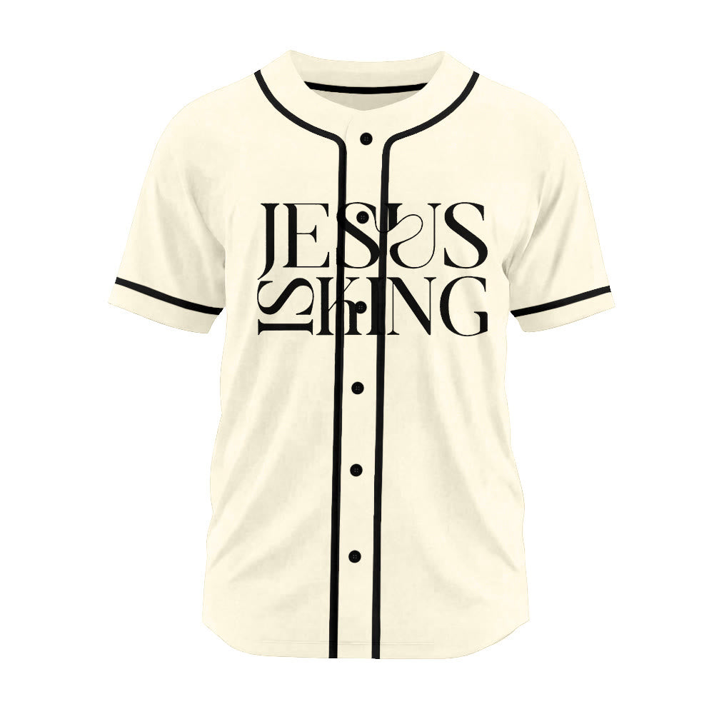 Christianartworkshop Sketch-Style Graphic Jesus Is King Statement Unisex Baseball Jersey - image 9