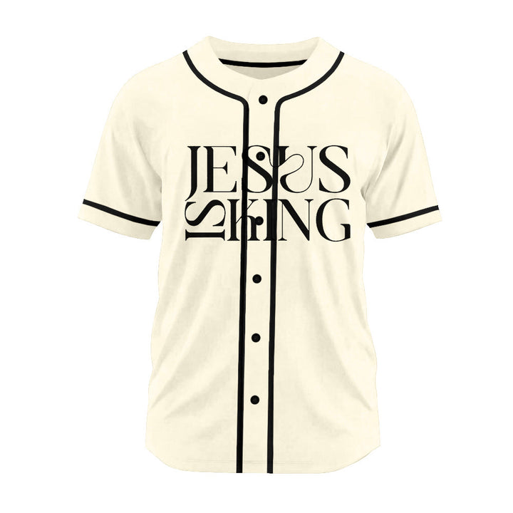 Christianartworkshop Sketch-Style Graphic Jesus Is King Statement Unisex Baseball Jersey - image 9