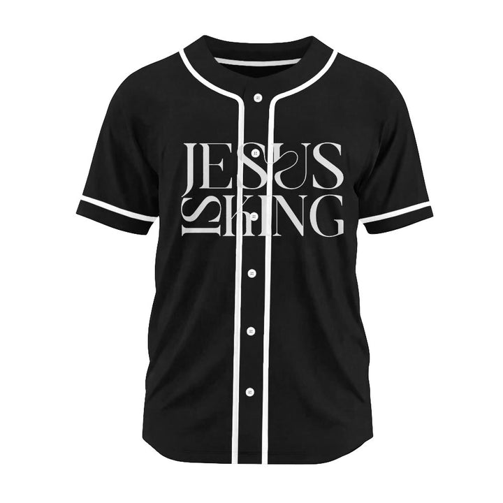 Christianartworkshop Sketch-Style Graphic Jesus Is King Statement Unisex Baseball Jersey - image 12