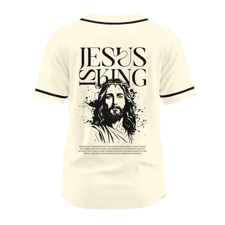 Christianartworkshop Sketch-Style Graphic Jesus Is King Statement Unisex Baseball Jersey - image 10