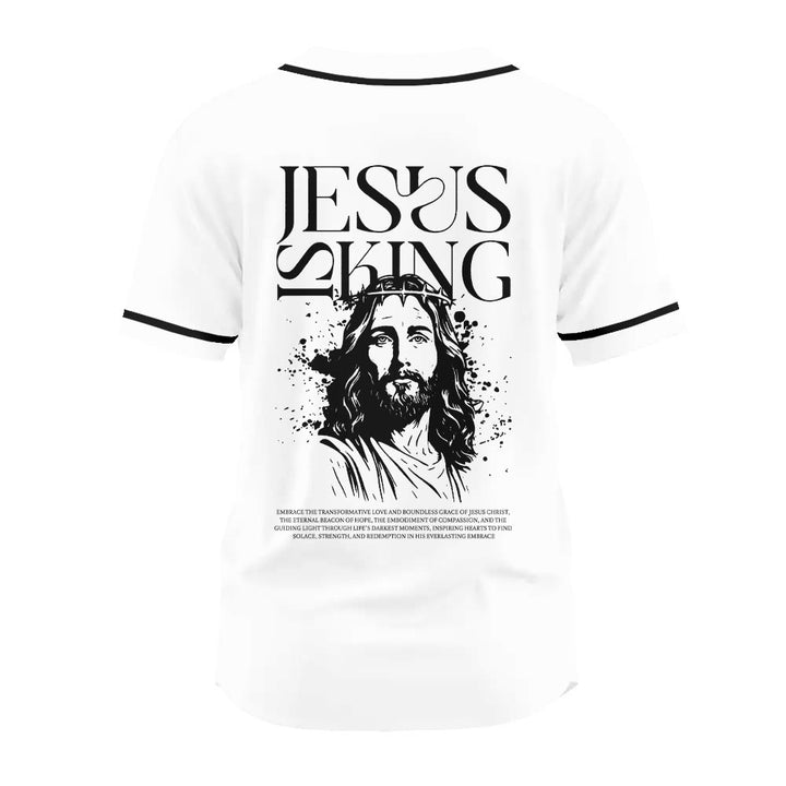 Christianartworkshop Sketch-Style Graphic Jesus Is King Statement Unisex Baseball Jersey - image 6