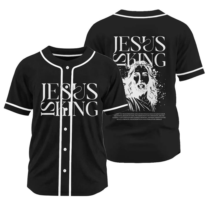 Christianartworkshop Sketch-Style Graphic Jesus Is King Statement Unisex Baseball Jersey - Black - 3XL - image 11