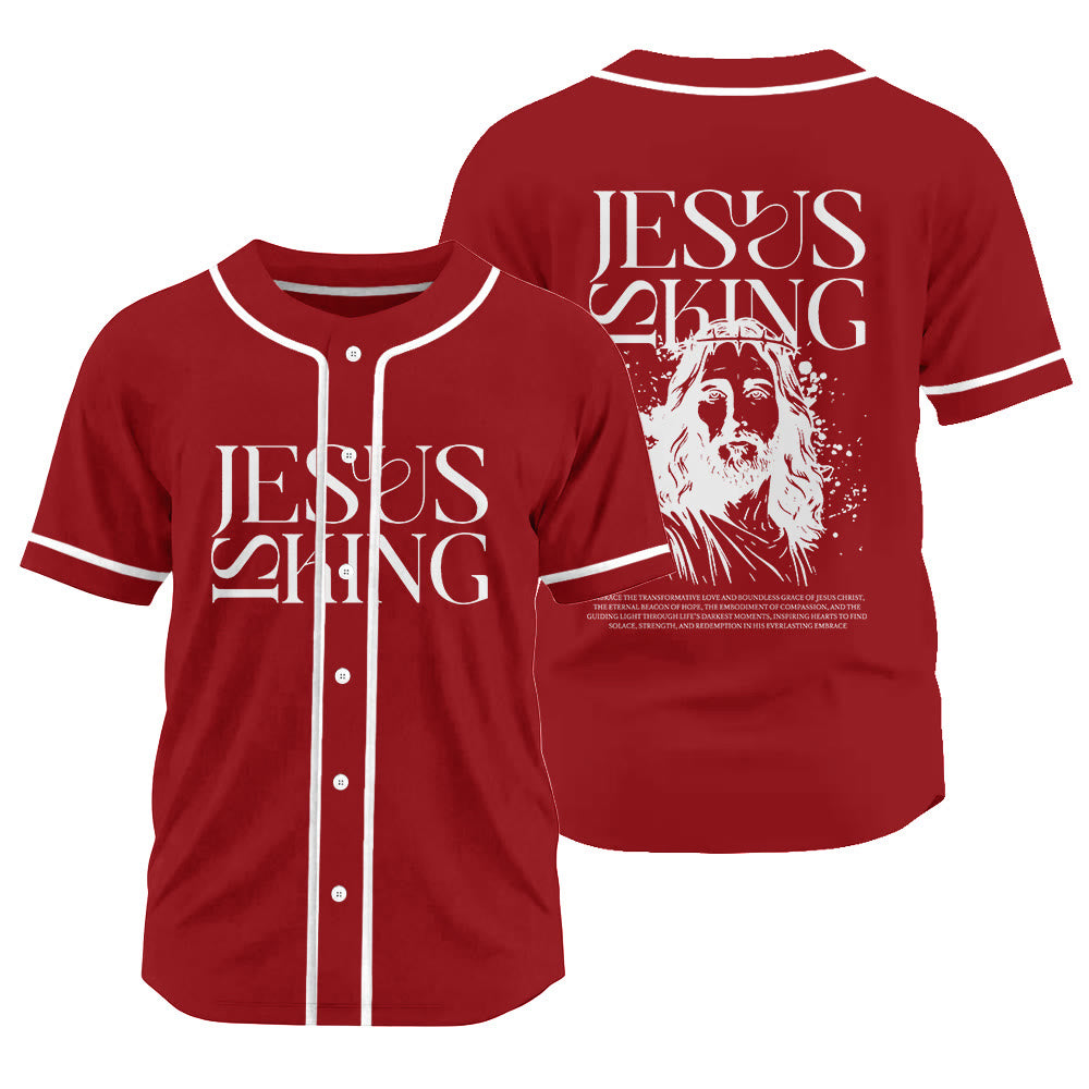 Christianartworkshop Sketch-Style Graphic Jesus Is King Statement Unisex Baseball Jersey - Red - 3XL - image 20