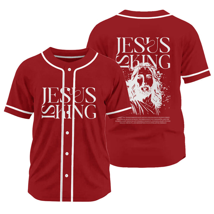 Christianartworkshop Sketch-Style Graphic Jesus Is King Statement Unisex Baseball Jersey - Red - 3XL - image 20
