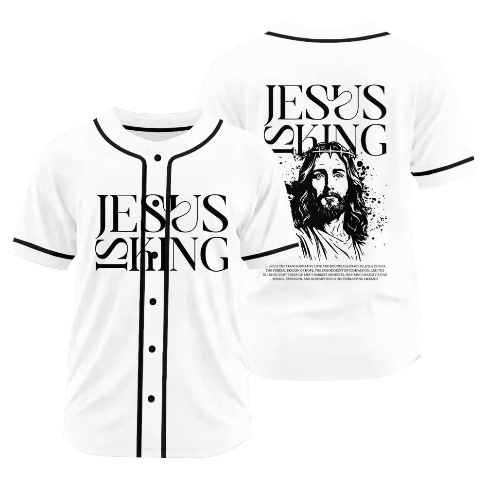 Christianartworkshop Sketch-Style Graphic Jesus Is King Statement Unisex Baseball Jersey - White - 3XL - image 0