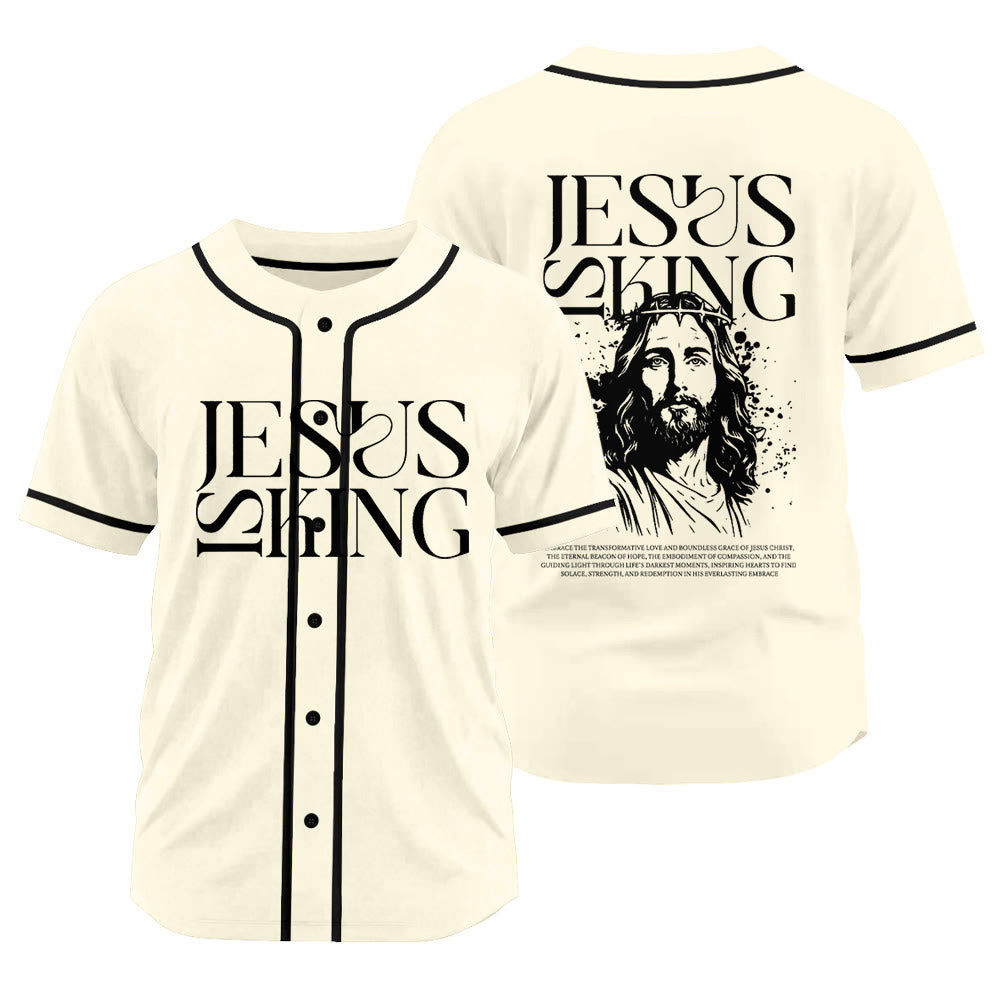 Christianartworkshop Sketch-Style Graphic Jesus Is King Statement Unisex Baseball Jersey - Apricot - 3XL - image 8