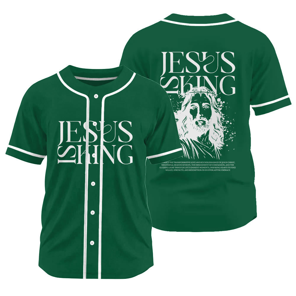 Christianartworkshop Sketch-Style Graphic Jesus Is King Statement Unisex Baseball Jersey - Green - 3XL - image 17