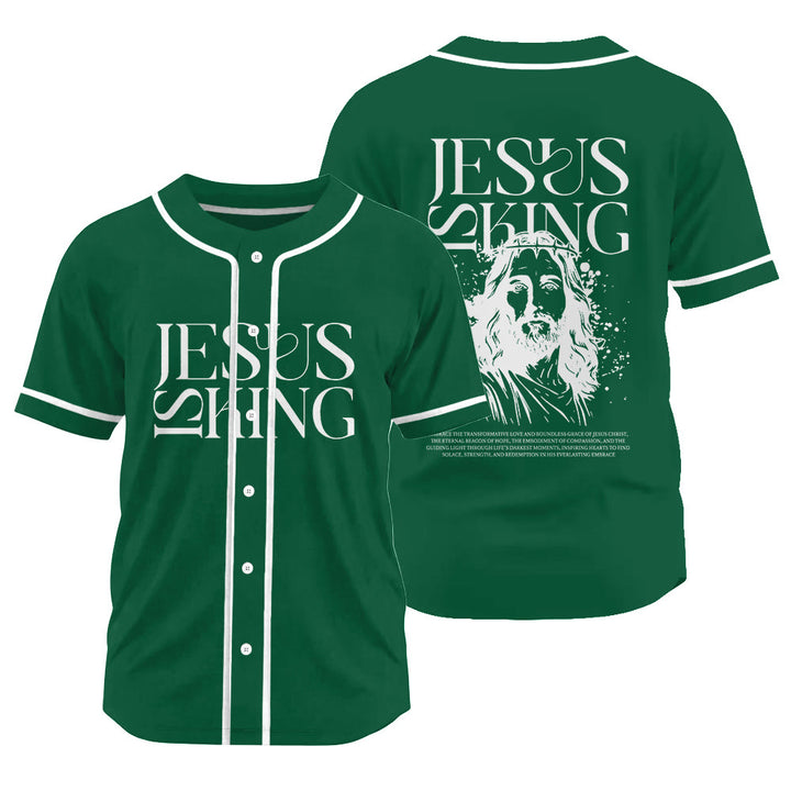 Christianartworkshop Sketch-Style Graphic Jesus Is King Statement Unisex Baseball Jersey - Green - 3XL - image 17
