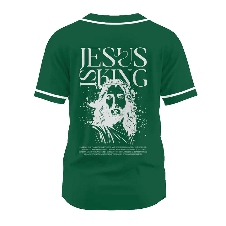 Christianartworkshop Sketch-Style Graphic Jesus Is King Statement Unisex Baseball Jersey - image 19
