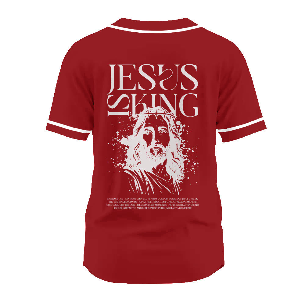Christianartworkshop Sketch-Style Graphic Jesus Is King Statement Unisex Baseball Jersey - image 22