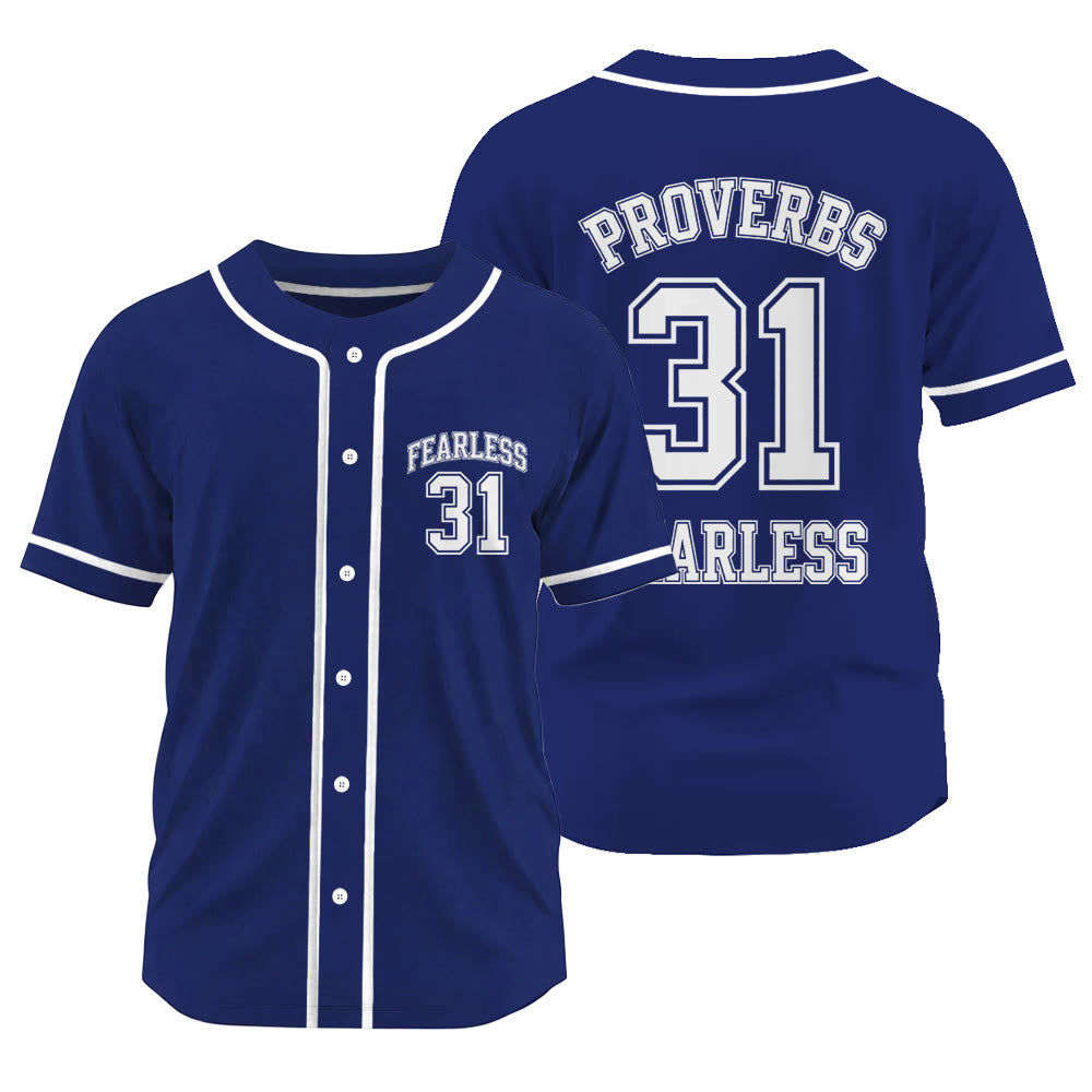Christianartworkshop Retro Athletic Proverbs 31 Fearless Graphic Unisex Baseball Jersey - Navy Blue - 3XL - image 0