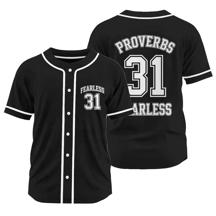 Christianartworkshop Retro Athletic Proverbs 31 Fearless Graphic Unisex Baseball Jersey - Black - 3XL - image 11