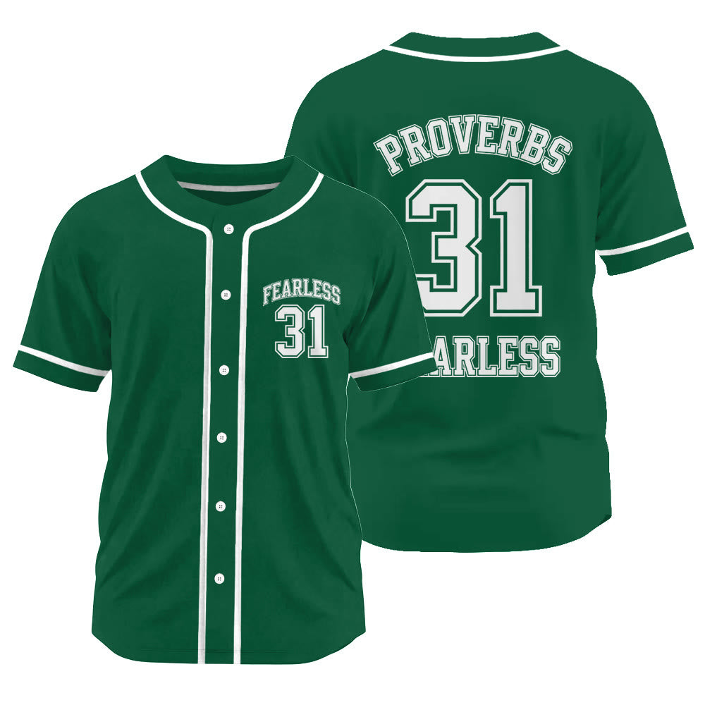 Christianartworkshop Retro Athletic Proverbs 31 Fearless Graphic Unisex Baseball Jersey - Green - 3XL - image 17