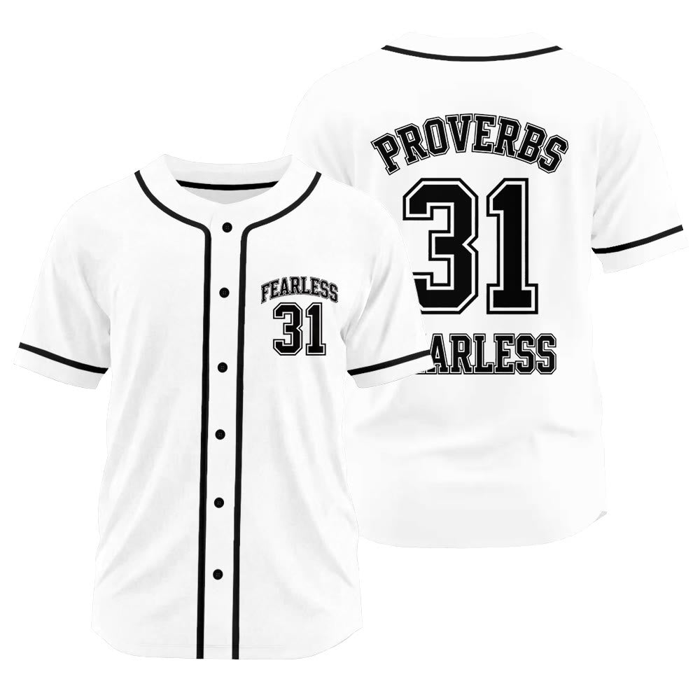 Christianartworkshop Retro Athletic Proverbs 31 Fearless Graphic Unisex Baseball Jersey - White - 3XL - image 14