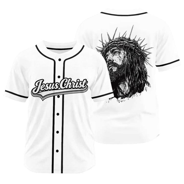 Christianartworkshop Jesus Christ Faith Statement Unisex Baseball Jersey with Crown of Thorns Portrait - White - 3XL - image 8