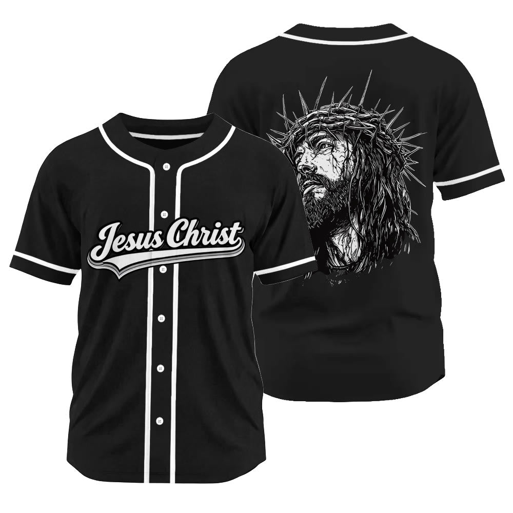 Christianartworkshop Jesus Christ Faith Statement Unisex Baseball Jersey with Crown of Thorns Portrait - Black - 3XL - image 0