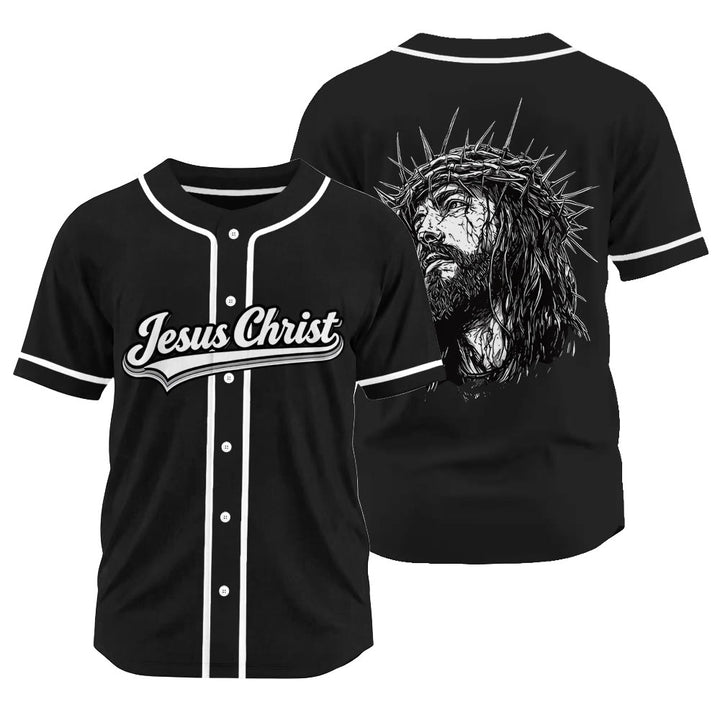 Christianartworkshop Jesus Christ Faith Statement Unisex Baseball Jersey with Crown of Thorns Portrait - Black - 3XL - image 0