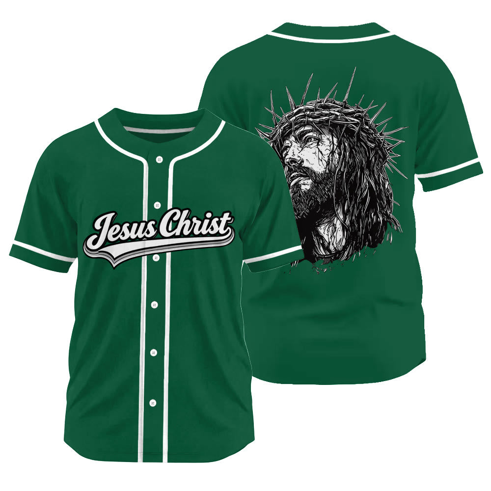 Christianartworkshop Jesus Christ Faith Statement Unisex Baseball Jersey with Crown of Thorns Portrait - Green - 3XL - image 20