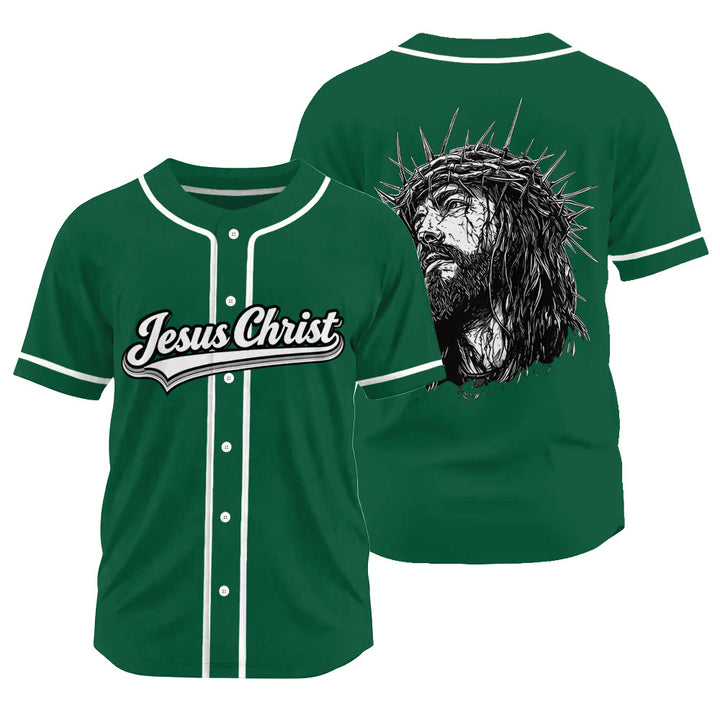 Christianartworkshop Jesus Christ Faith Statement Unisex Baseball Jersey with Crown of Thorns Portrait - Green - 3XL - image 20
