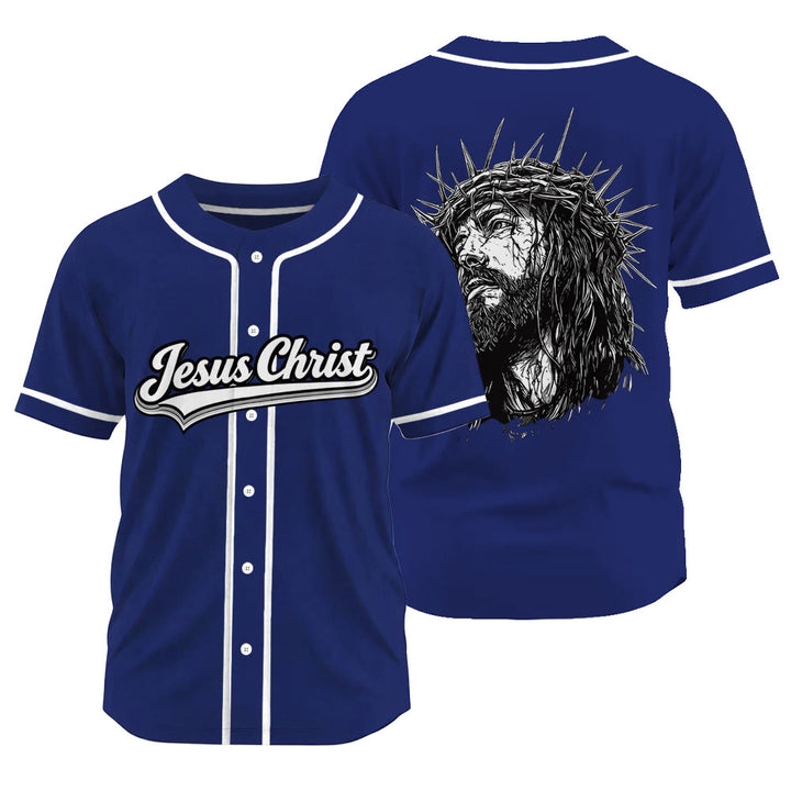 Christianartworkshop Jesus Christ Faith Statement Unisex Baseball Jersey with Crown of Thorns Portrait - Navy Blue - 3XL - image 17