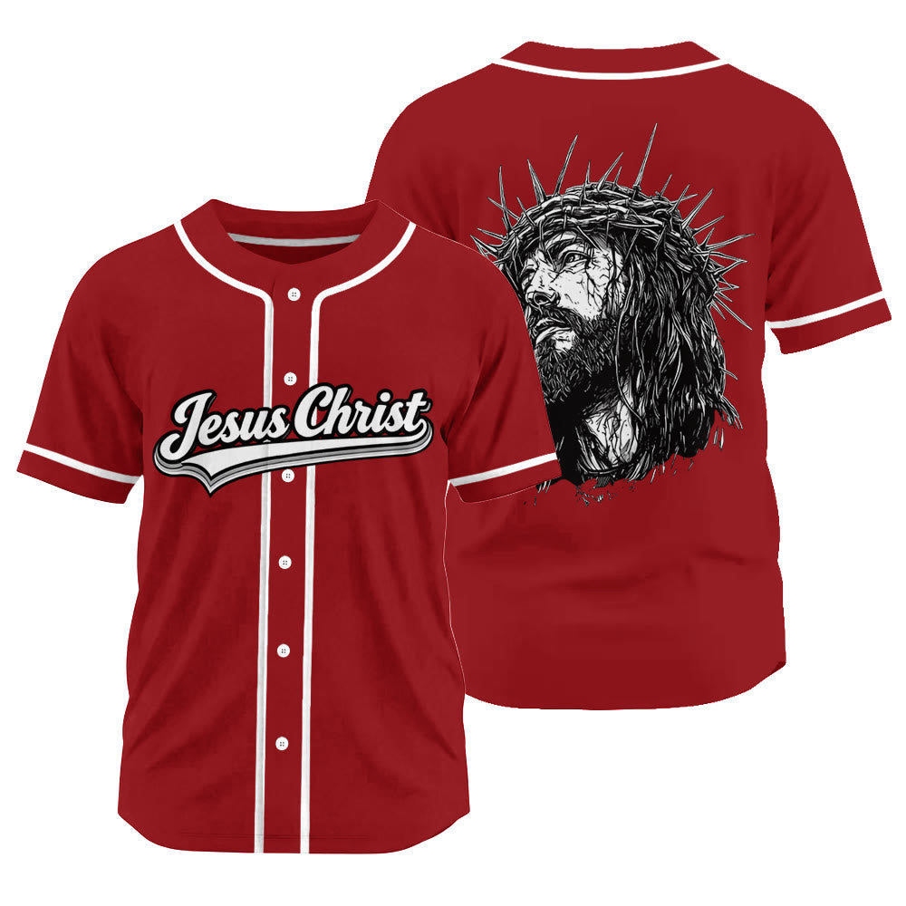 Christianartworkshop Jesus Christ Faith Statement Unisex Baseball Jersey with Crown of Thorns Portrait - Red - 3XL - image 14