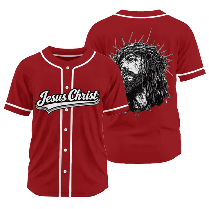 Christianartworkshop Jesus Christ Faith Statement Unisex Baseball Jersey with Crown of Thorns Portrait - Red - 3XL - image 14