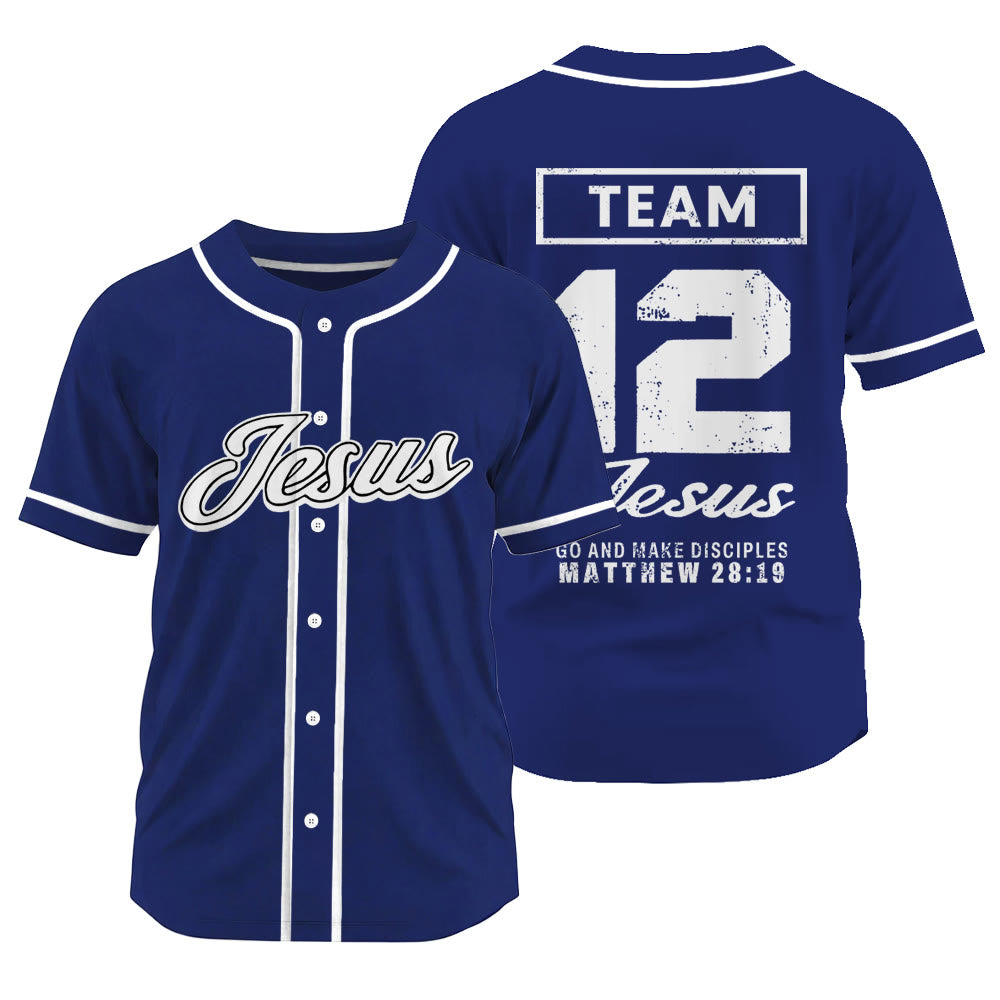 Christianartworkshop Matthew 28:19 Team Jesus Go and Make Disciples Unisex Baseball Jersey - Navy Blue - 3XL - image 0
