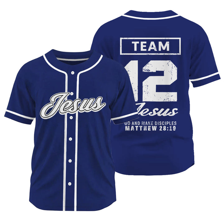 Christianartworkshop Matthew 28:19 Team Jesus Go and Make Disciples Unisex Baseball Jersey - Navy Blue - 3XL - image 0