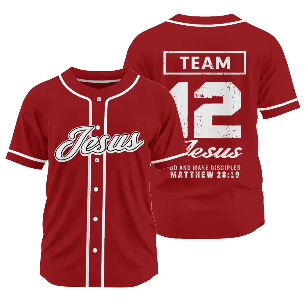 Christianartworkshop Matthew 28:19 Team Jesus Go and Make Disciples Unisex Baseball Jersey - Red - 3XL - image 14