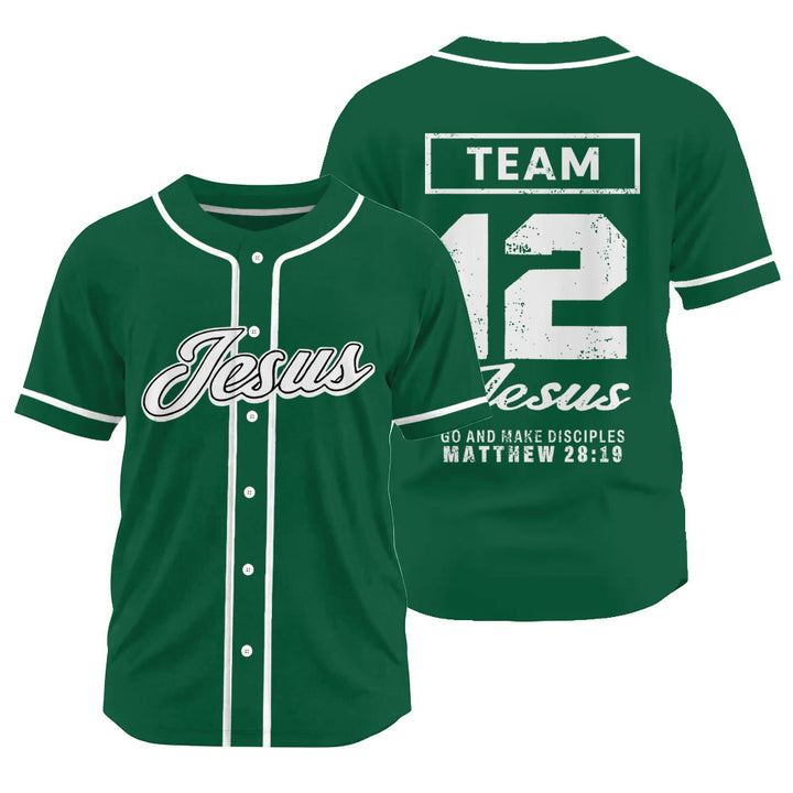 Christianartworkshop Matthew 28:19 Team Jesus Go and Make Disciples Unisex Baseball Jersey - Green - 3XL - image 20