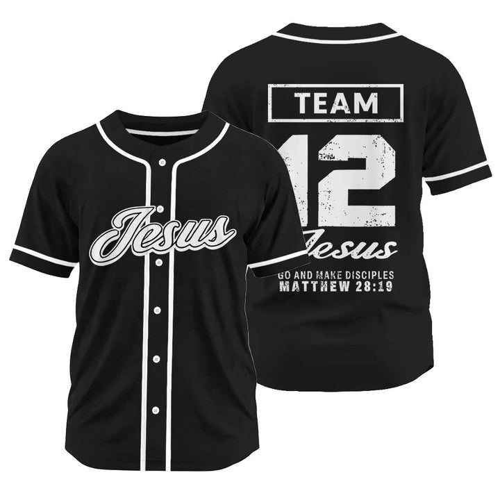 Christianartworkshop Matthew 28:19 Team Jesus Go and Make Disciples Unisex Baseball Jersey - Black - 3XL - image 11