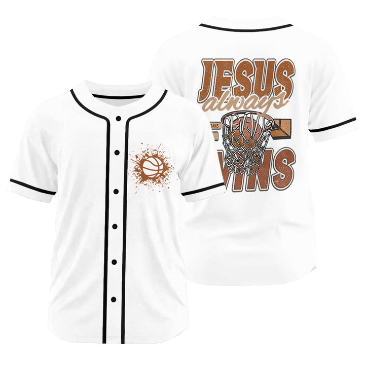 Christianartworkshop Retro Athletic Jesus Always Wins Basketball Themed Unisex Baseball Jersey - White - 3XL - image 0