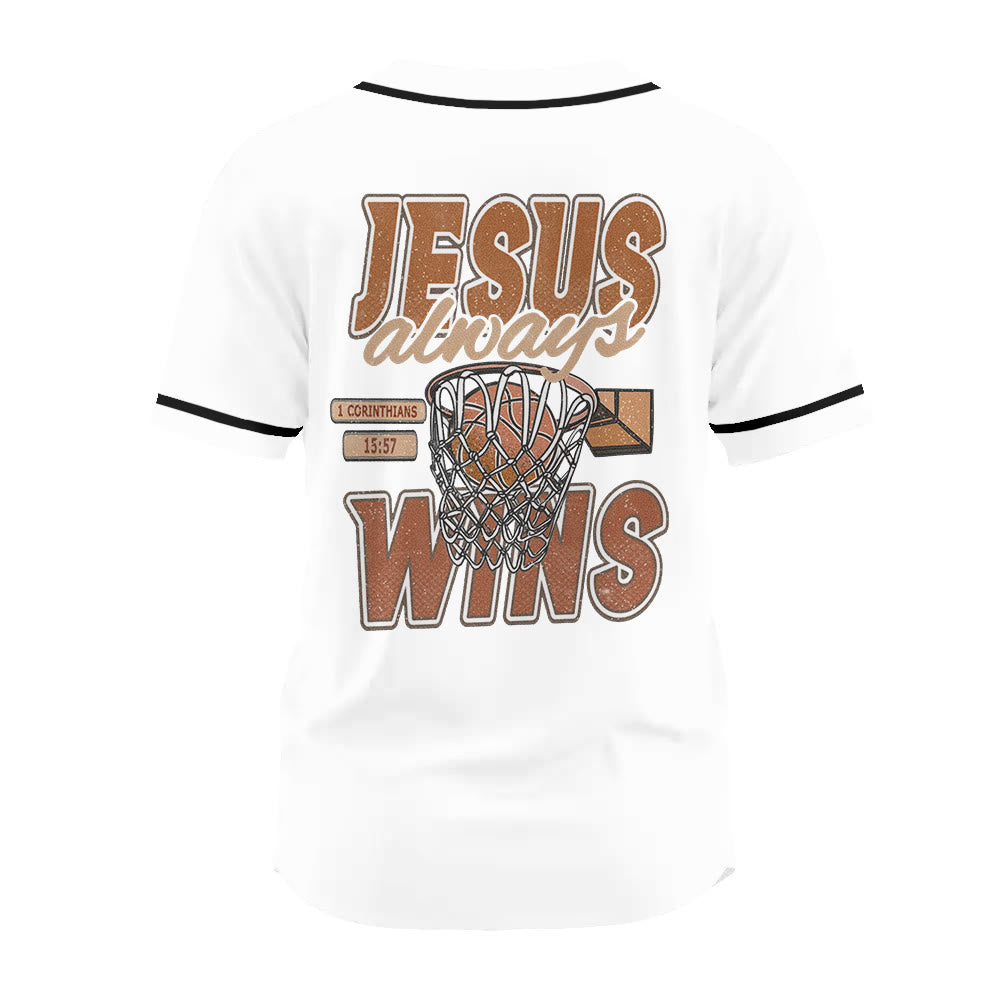 Christianartworkshop Retro Athletic Jesus Always Wins Basketball Themed Unisex Baseball Jersey - image 5