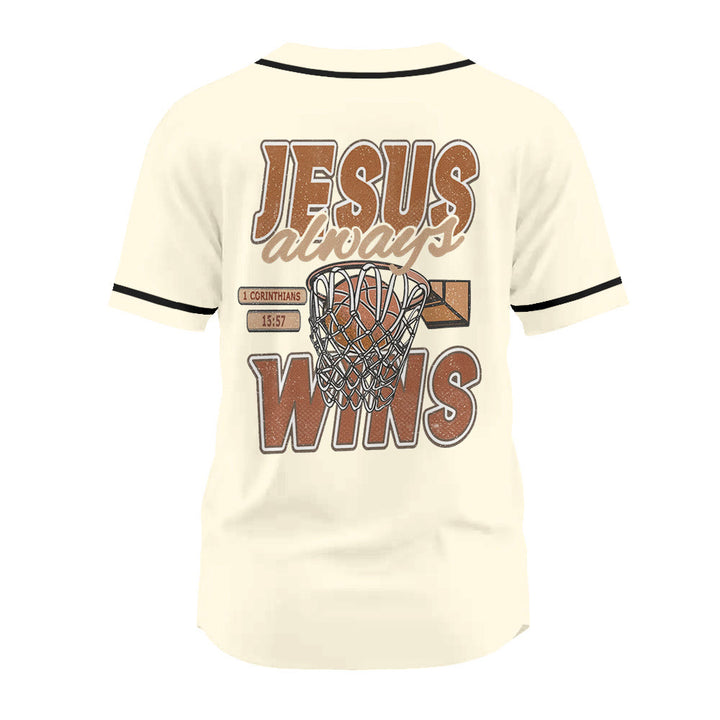 Christianartworkshop Retro Athletic Jesus Always Wins Basketball Themed Unisex Baseball Jersey - image 9