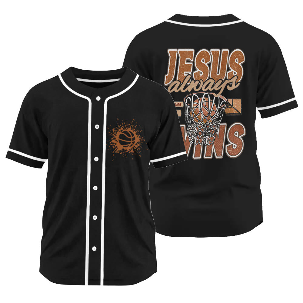 Christianartworkshop Retro Athletic Jesus Always Wins Basketball Themed Unisex Baseball Jersey - Black - 3XL - image 11