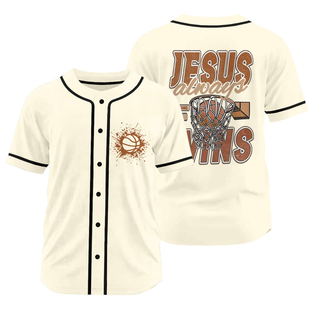 Christianartworkshop Retro Athletic Jesus Always Wins Basketball Themed Unisex Baseball Jersey - Apricot - 3XL - image 8