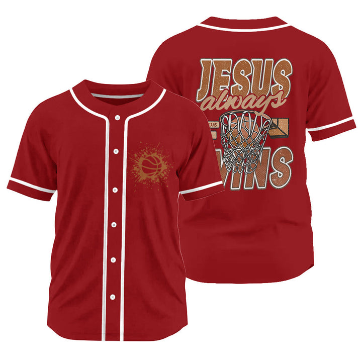 Christianartworkshop Retro Athletic Jesus Always Wins Basketball Themed Unisex Baseball Jersey - Red - 3XL - image 20