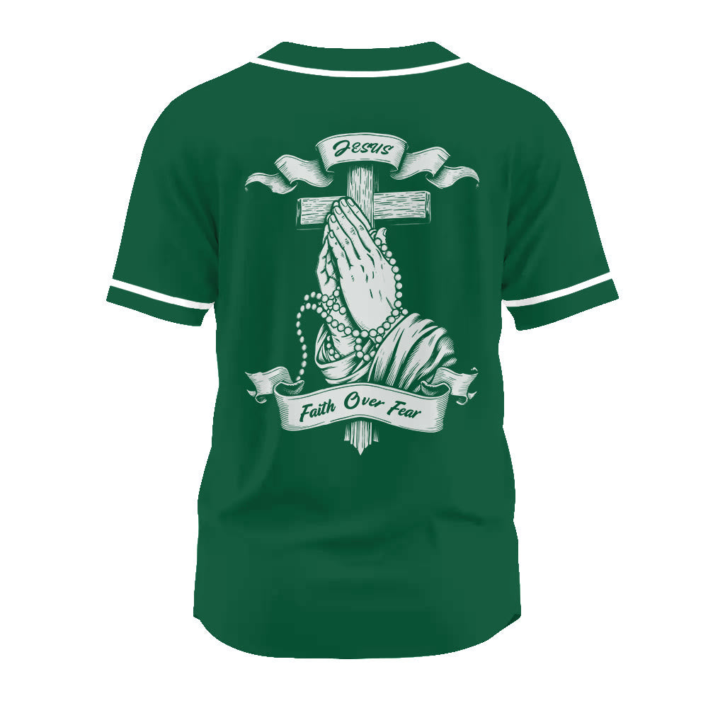 Christianartworkshop Inspirational Jesus Faith Over Fear Unisex Baseball Jersey with Praying Hands  - image 18
