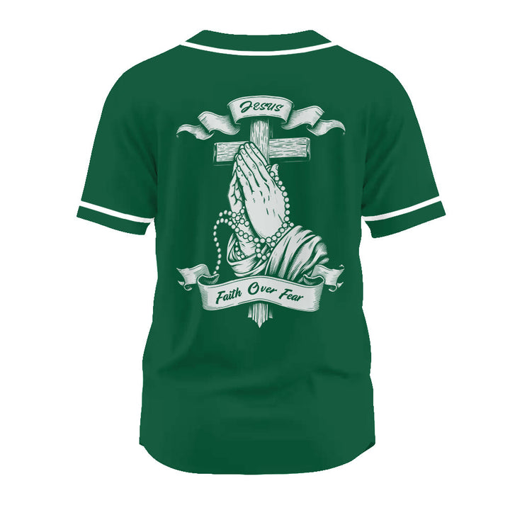 Christianartworkshop Inspirational Jesus Faith Over Fear Unisex Baseball Jersey with Praying Hands  - image 18