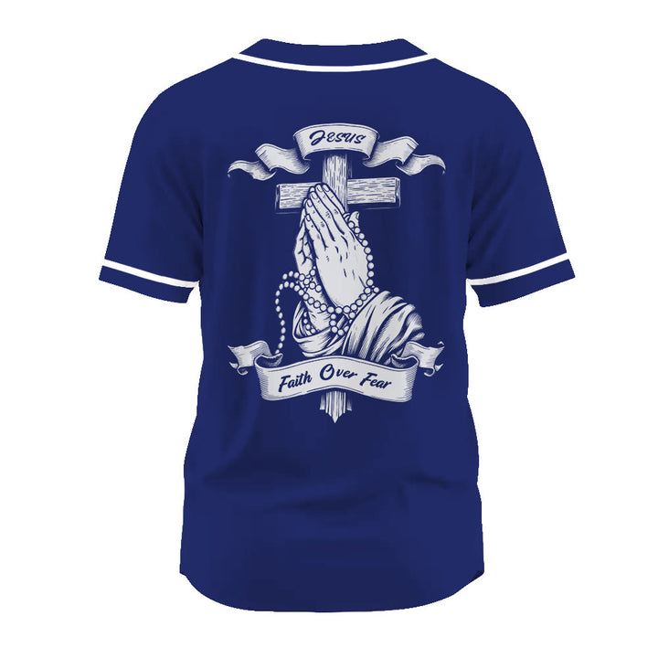 Christianartworkshop Inspirational Jesus Faith Over Fear Unisex Baseball Jersey with Praying Hands  - image 12