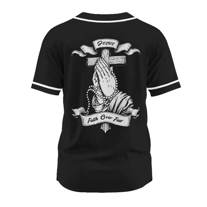 Christianartworkshop Inspirational Jesus Faith Over Fear Unisex Baseball Jersey with Praying Hands  - image 15