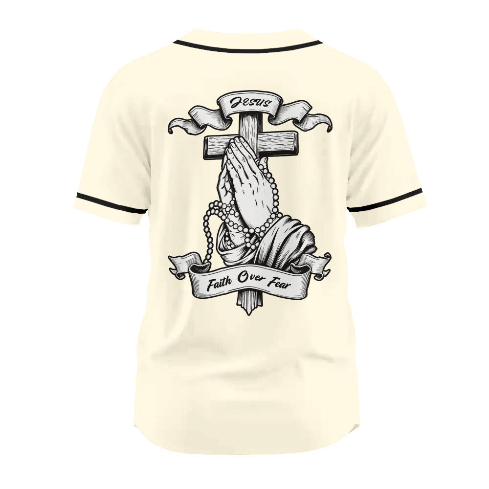 Christianartworkshop Inspirational Jesus Faith Over Fear Unisex Baseball Jersey with Praying Hands  - image 21
