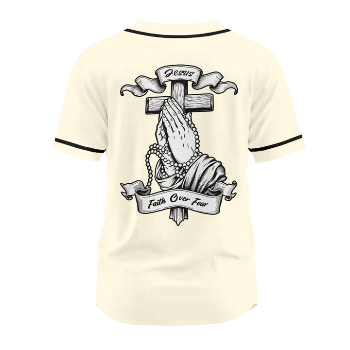 Christianartworkshop Inspirational Jesus Faith Over Fear Unisex Baseball Jersey with Praying Hands  - image 21
