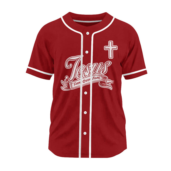 Christianartworkshop Inspirational Jesus Faith Over Fear Unisex Baseball Jersey with Praying Hands  - image 6