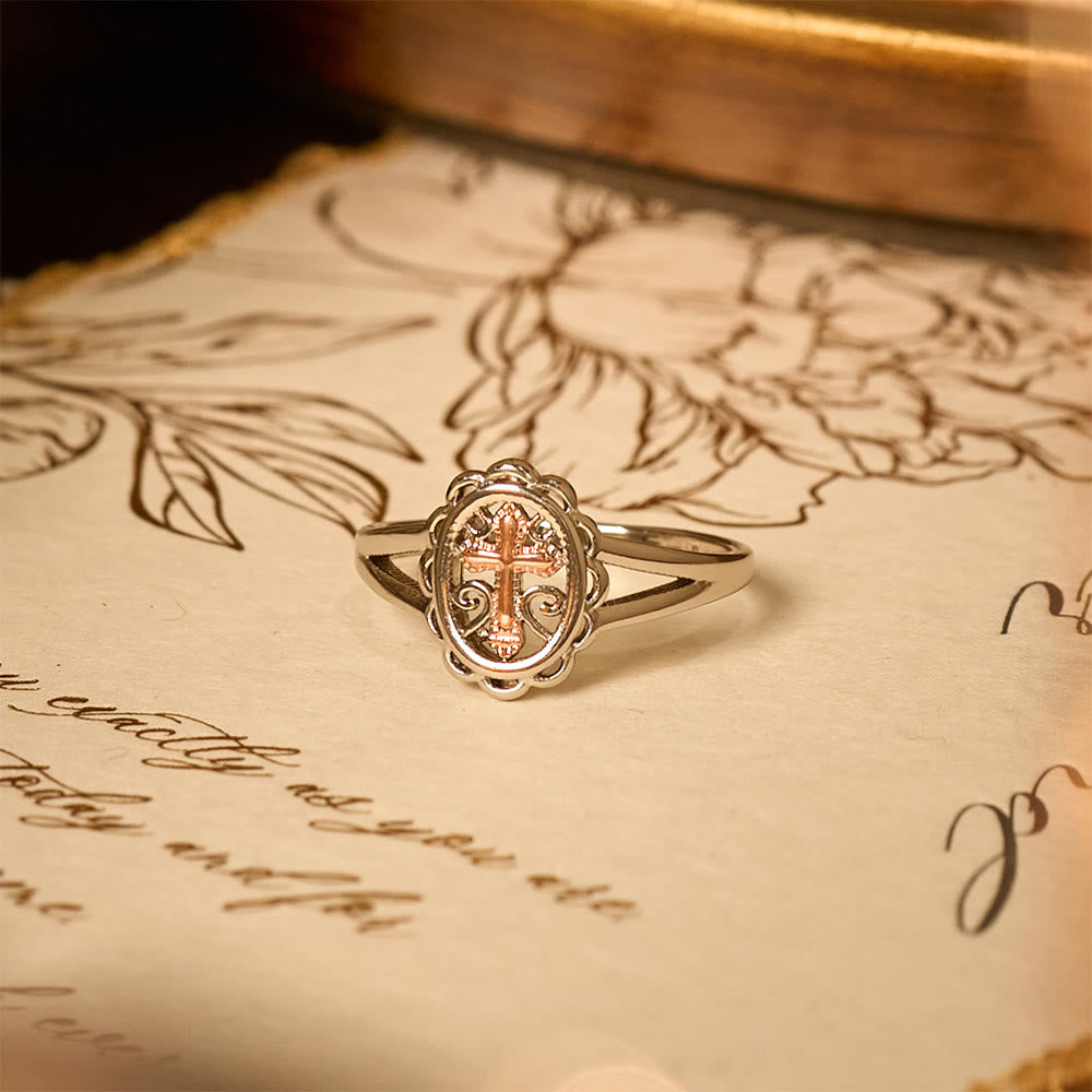 FREE Today: Dual - Tone Cross Ring: Silver & Rose Gold Filigree Faith Jewelry - image 2
