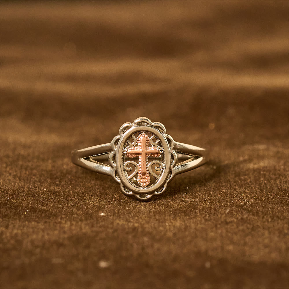FREE Today: Dual - Tone Cross Ring: Silver & Rose Gold Filigree Faith Jewelry - image 1