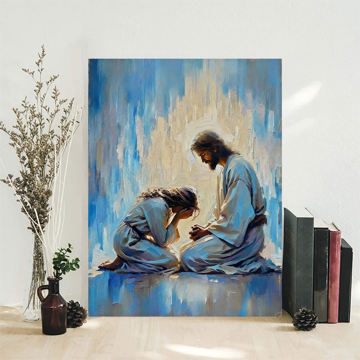 Christianartworkshop Shepherd’s Care Wall Art Print: Tender Companion for Home Spaces - 13.77"*19.58"*0.7"/35*50*1.8cm - Framed Canvas Painting - image 0